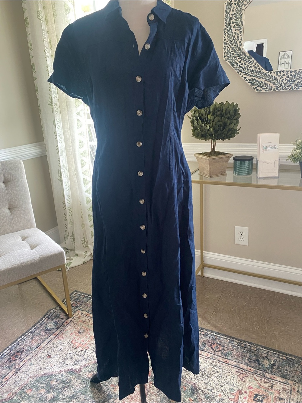 J. Jill Navy Button-Front Maxi Shirt Dress